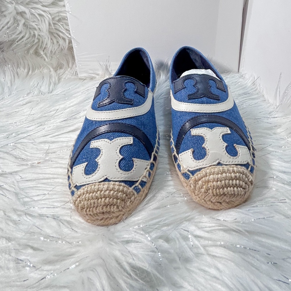 Tory Burch Blue and White Espadrilles